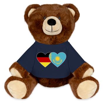 Deutschland Kasachstan Flagge Herz - MiniFeet® RecycelBär® Braun - French Navy - Vorne
