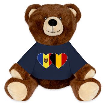 Moldau Belgien Flagge Herz - MiniFeet® RecycelBär® Braun - French Navy - Vorne