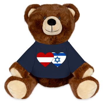 Autriche Israël Flag Heart - Nounours RecycelBär® marron - bleu marine - Devant