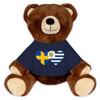 Schweden Uruguay Herz Flagge - MiniFeet® RecycelBär® Braun - French Navy - Vorne