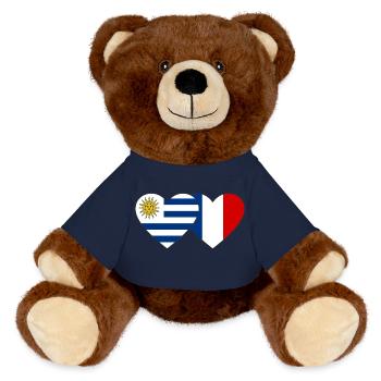 Uruguay Frankreich Herz Flagge - MiniFeet® RecycelBär® Braun - French Navy - Vorne