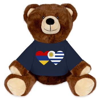 Armenien Uruguay Flagge Herz - MiniFeet® RecycelBär® Braun - French Navy - Vorne