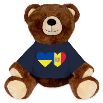 Ukraine Andorra Flag Heart - MiniFeet® RecycelBär® Teddy Bear Brown - french navy - Front