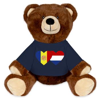 Andorra Holland Flag Heart - MiniFeet® RecycelBär® Teddy Bear Brown - french navy - Front