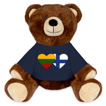 Lithuania Finland Flag Heart - MiniFeet® RecycelBär® Teddy Bear Brown - french navy - Front