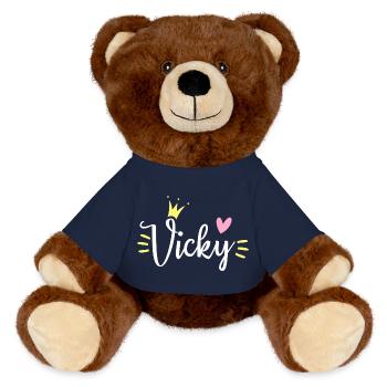 Couronne du prénom Vicky - Nounours RecycelBär® marron - bleu marine - Devant