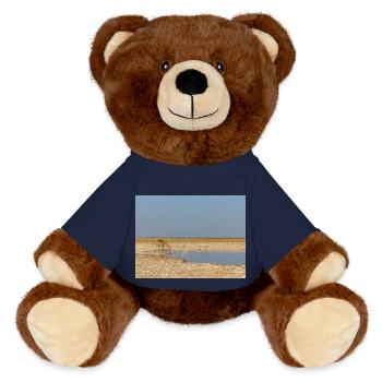 giraffe and Landscape in a Etosha National Park - MiniFeet® RecycelBär® Teddy Bear Brown - french navy - Front