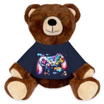 Watercolor Gamepad - MiniFeet® RecycelBär® Teddy Bear Brown - french navy - Front