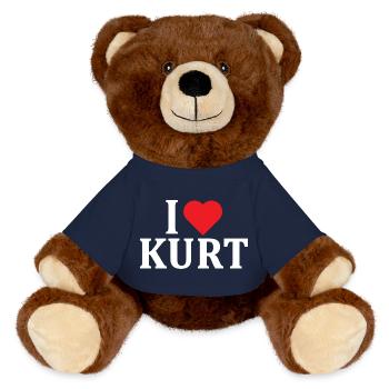 nom t-shirt J’aime Kurt idée cadeau t-shirt - Nounours RecycelBär® marron - bleu marine - Devant