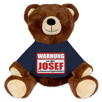 Josef Name Lustiges Warnschild - MiniFeet® RecycelBär® Braun - French Navy - Vorne