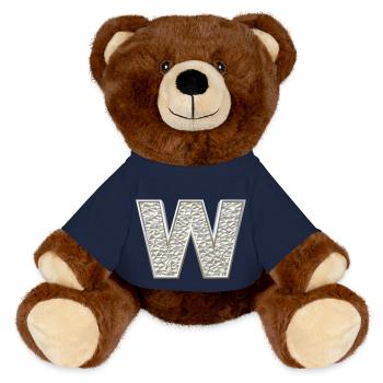 W, letter, initial, monogram, - MiniFeet® RecycelBär® Braun - French Navy - Vorne