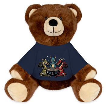 Dragons playing cards - MiniFeet® RecycelBär® Teddy Bear Brown - french navy - Front