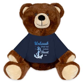 Holiday starts on my boat anchor T-shirt - MiniFeet® RecycelBär® Teddy Bear Brown - french navy - Front