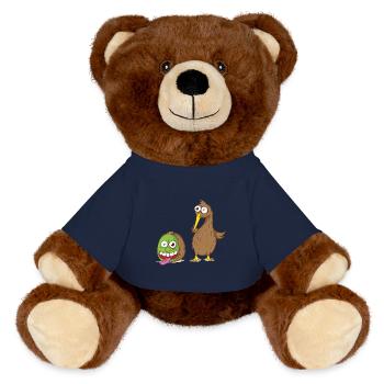 Oiseau kiwi et fruit kiwi - Nounours RecycelBär® marron - bleu marine - Devant