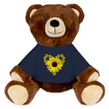 Sonnenblumenherz, Sonnenblume, Sonnenblumen, Herz - MiniFeet® RecycelBär® Braun - French Navy - Vorne