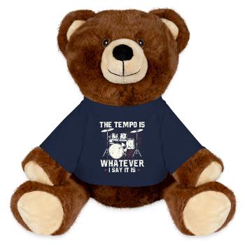 Schlagzeug Schlagzeuger Geschenk Drummer Trommler - MiniFeet® RecycelBär® Braun - French Navy - Vorne