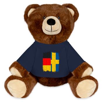 German Swedish Flag - MiniFeet® RecycelBär® Teddy Bear Brown - french navy - Front