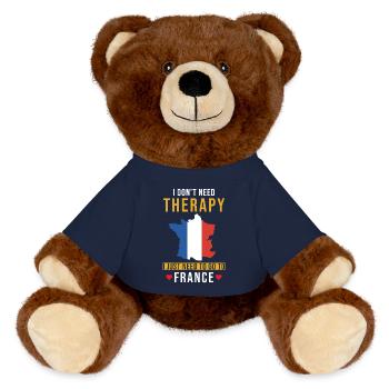 Frankreich Urlaub Spruch lustig - MiniFeet® RecycelBär® Braun - French Navy - Vorne