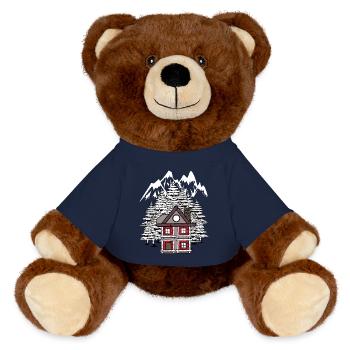 Forest House Hut Winter Fir Trees Romantic - MiniFeet® RecycelBär® Teddy Bear Brown - french navy - Front