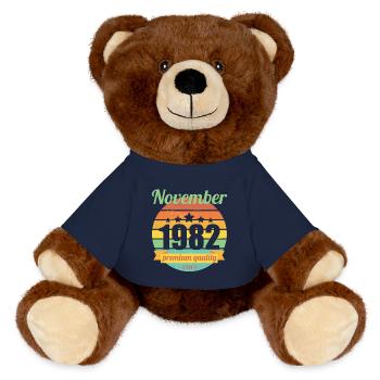 Born November 1982 40 years 40s 40th birthday - MiniFeet® RecycelBär® Teddy Bear Brown - french navy - Front