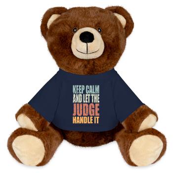 Keep Calm Judge Spruch Richter Geschenk - MiniFeet® RecycelBär® Braun - French Navy - Vorne