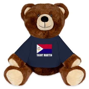 Drapeau de Saint-Martin Grunge Drapeau de Saint-Martin - Nounours RecycelBär® marron - bleu marine - Devant