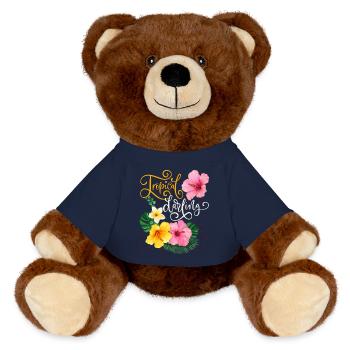 Tropische Blüten, Tropical-Darling, Kalligrafie - MiniFeet® RecycelBär® Braun - French Navy - Vorne
