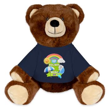 Urlaub, Holiday-Mode-On lustiger Spruch, 3D Design - MiniFeet® RecycelBär® Braun - French Navy - Vorne