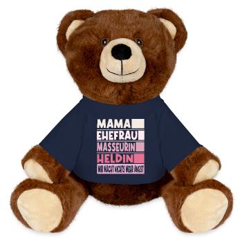 Masseurin Mama Ehefrau Heldin - MiniFeet® RecycelBär® Braun - French Navy - Vorne