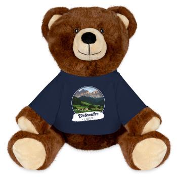 Dolomites Italy Souvenir - MiniFeet® RecycelBär® Teddy Bear Brown - french navy - Front