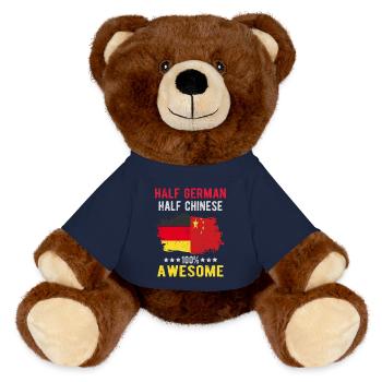 Moitié allemand moitié chinois - Nounours RecycelBär® marron - bleu marine - Devant