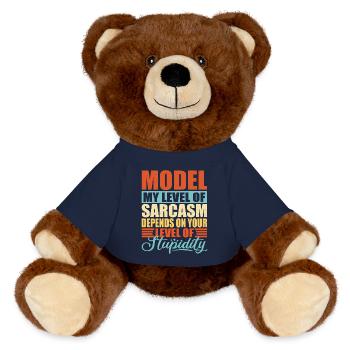 Model Job Spruch - MiniFeet® RecycelBär® Braun - French Navy - Vorne