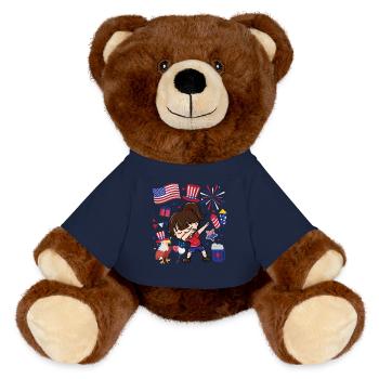 Dabbing Girl July 4 Independence Day - MiniFeet® RecycelBär® Teddy Bear Brown - french navy - Front