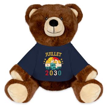 Juillet 2030 Anniversaire Vintage Happy Birthday - Nounours RecycelBär® marron - bleu marine - Devant