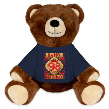 98th birthday 98 years old saying, vintage design - MiniFeet® RecycelBär® Teddy Bear Brown - french navy - Front