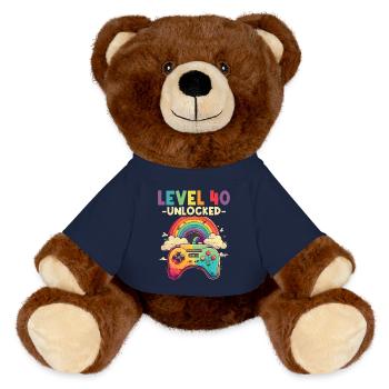Level 40 Years Gaming 40s 40 Birthday - MiniFeet® RecycelBär® Teddy Bear Brown - french navy - Front