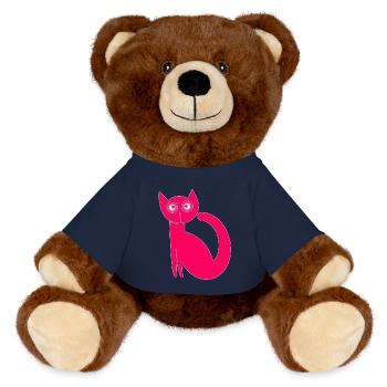 Niedliche Katze, lustige Katze, originell, naiv, rosa - MiniFeet® RecycelBär® Braun - French Navy - Vorne