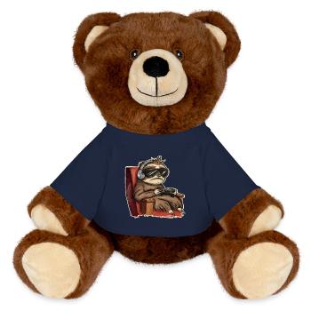 Sloth Gaming Gamer - MiniFeet® RecycelBär® Teddy Bear Brown - french navy - Front