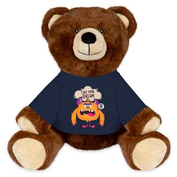 Lustiges-Monster, Live-Your-Dream Motivationsspruc - MiniFeet® RecycelBär® Braun - French Navy - Vorne