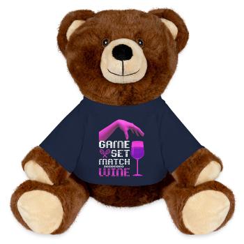 Tennis Quote Game Set Match, Wine Funny Quote - MiniFeet® RecycelBär® Teddy Bear Brown - french navy - Front