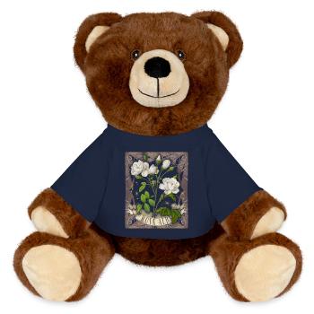 Vintage Rose, antique illustration, Redoute rose - MiniFeet® RecycelBär® Teddy Bear Brown - french navy - Front