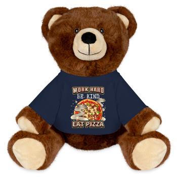 Lustiger Pizza-Spruch mit italienischer Pizza - MiniFeet® RecycelBär® Braun - French Navy - Vorne
