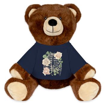 Squelette vintage avec roses, néo-gothique - Nounours RecycelBär® marron - bleu marine - Devant