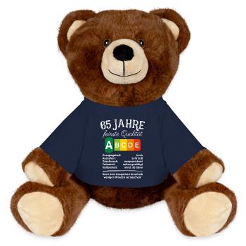 65 Jahre Feinste Qualität Geschenk 65. Geburtstag - MiniFeet® RecycelBär® Braun - French Navy - Vorne