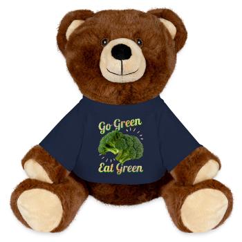 Régime végétalien, Végétalien Brocoli Légume Dicton - Nounours RecycelBär® marron - bleu marine - Devant