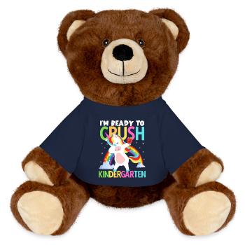 Back to School Im Ready to Crush Kindergarten Girl - MiniFeet® RecycelBär® Teddy Bear Brown - french navy - Front