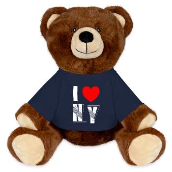I love NY New York Liebe USA Fan - MiniFeet® RecycelBär® Braun - French Navy - Vorne