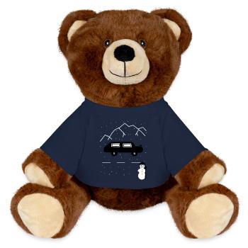 Motorist, Highway, Winter, Solitude, Snow, Car - MiniFeet® RecycelBär® Teddy Bear Brown - french navy - Front