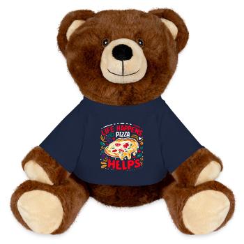 Life Happens Pizza Helps - MiniFeet® RecycelBär® Teddy Bear Brown - french navy - Front