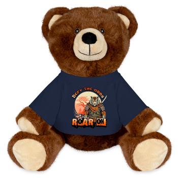 Tiger Samurai Defy The Odds Roar On - MiniFeet® RecycelBär® Teddy Bear Brown - french navy - Front